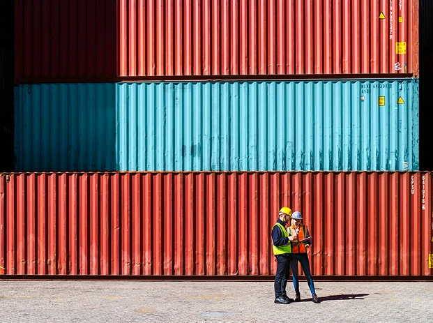 BNSF Workers in front of crates